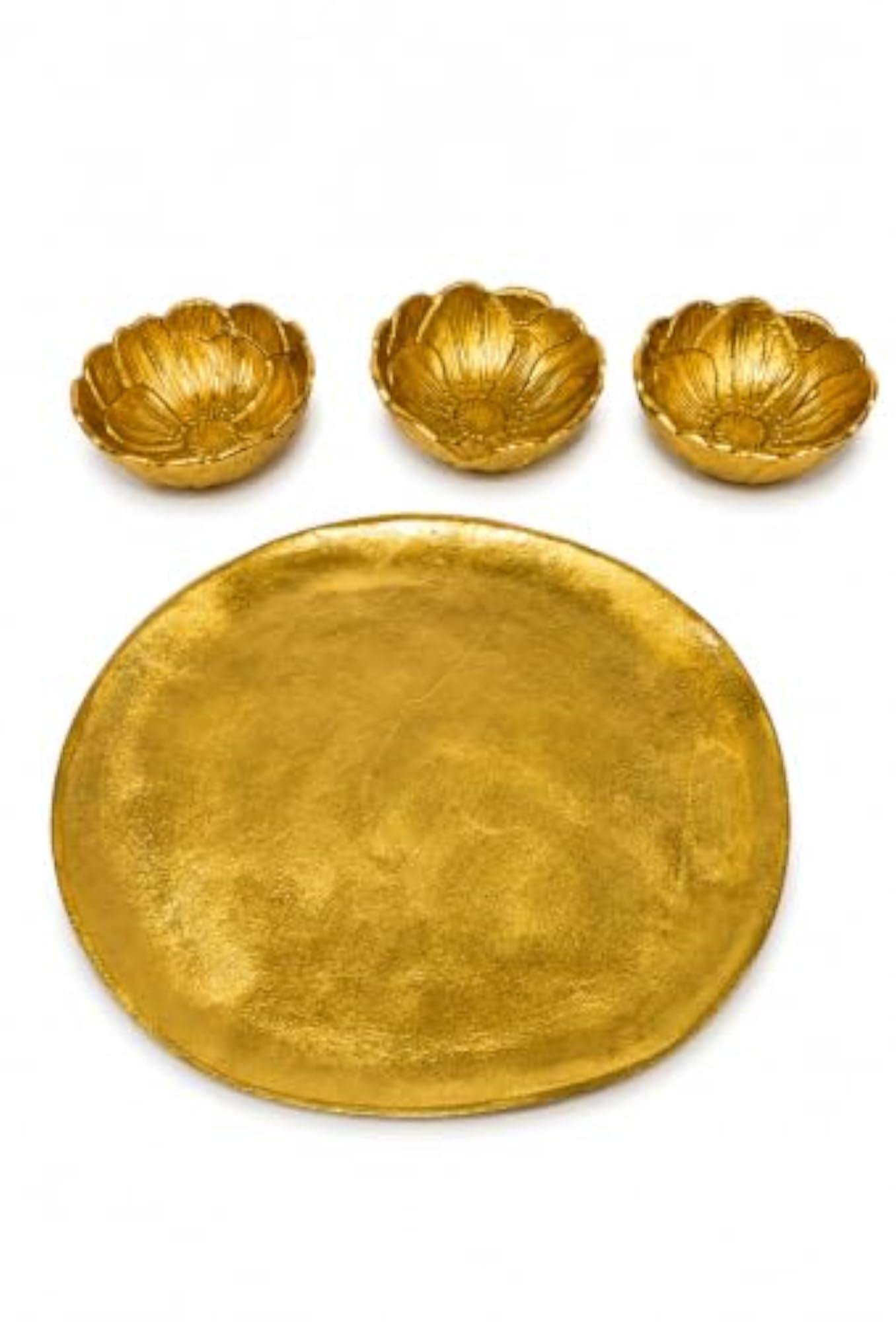 3 Fruit Bowl with Tray, Aluminium, Gold Plated